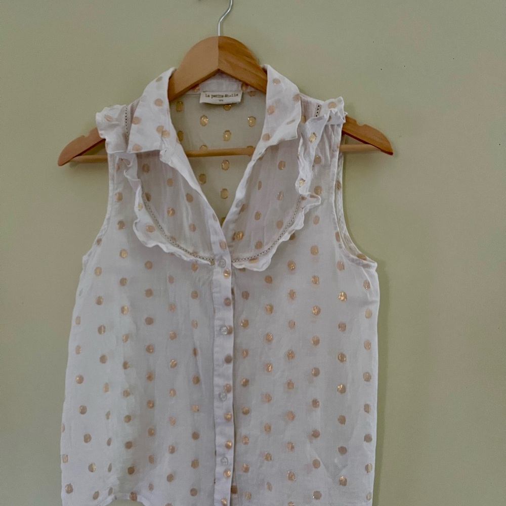 La petite étoile (Paris) White and Gold Polka Dot Sleeveless Blouse
